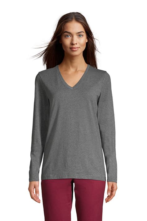 Lands Endwomens Tall Relaxed Supima Cotton Long Sleeve V Neck T Shirt