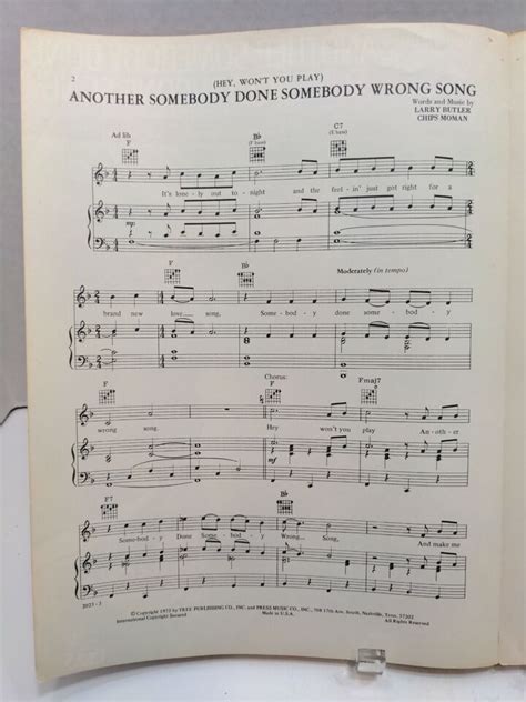 Another Somebody Done Somebody Wrong Song Sheet Music Piano Guitar