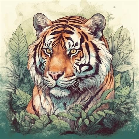 Premium AI Image Watercolor Painting Of Ferocious Tiger