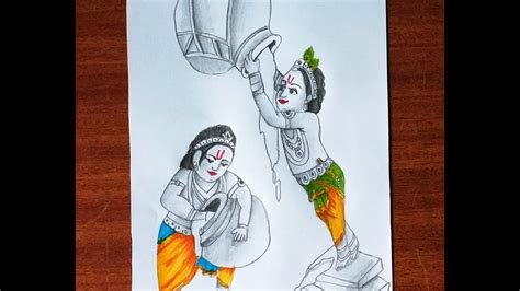 Drawing Of Little Krishna Eating Makhan Butter Little Krishna Drawing Pencil Sketch Youtube