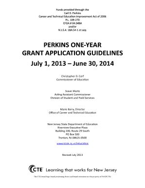 Fillable Online Nj Perkins One Year Grant Application Guidelines July 1