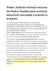 Poder Judicial Rechaza Recurso De Pedro Castillo Para Archivar Denuncia