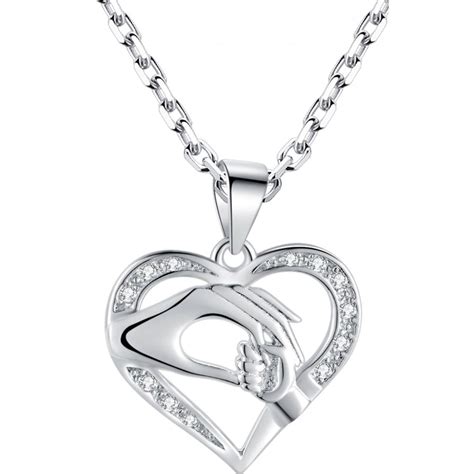 925 Sterling Silver Mother Baby Heart Pendant Necklace