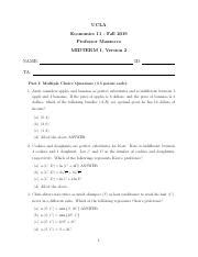 Midterm1 Version2 Solutions Pdf UCLA Economics 11 Fall 2019