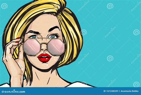 Surprised Pop Art Woman In Glasses Thinking Blonde Young Girl With