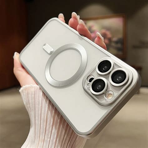 Titanium Color Magnetic Charging Case With Camera Lens Protector For