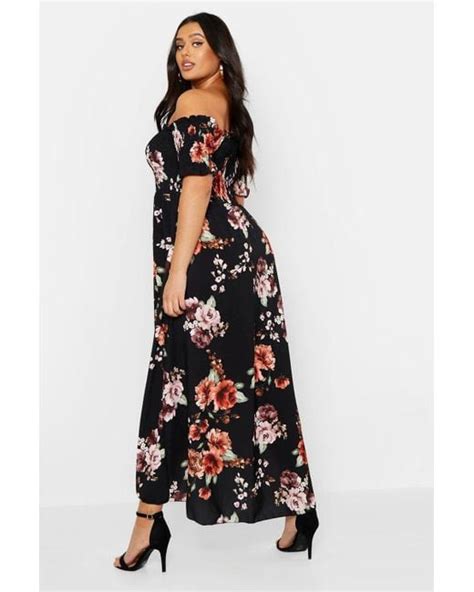 Boohoo Plus Floral Off Shoulder Maxi Dress In Black Lyst