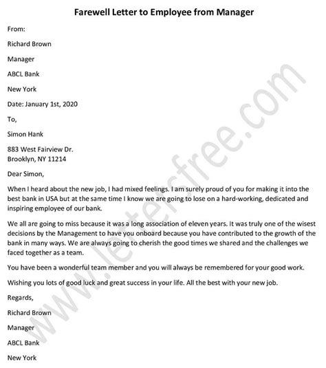 Sample Farewell Letter To Employee Who Is Leaving