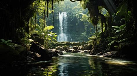 Premium AI Image | waterfall Landscape A waterfall hidden in a tropical ...