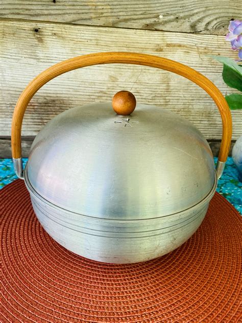 Russel Wright Spun Aluminum Bun Warmer Steamer With Bamboo Etsy