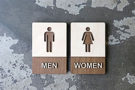 Recessed Wood Restroom Sign Set Modern Bathroom 6x9 Size 9 Wood