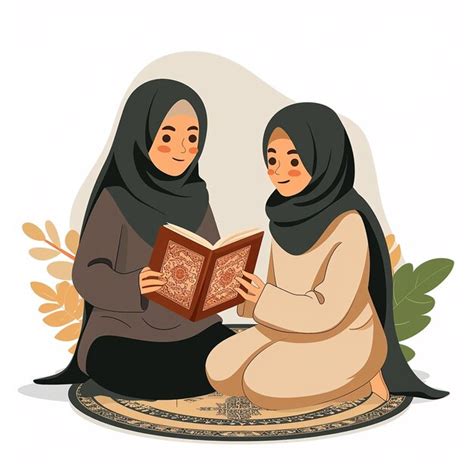 Wonderful Muslim Mother And Sister Reading Quran Premium Ai Generated