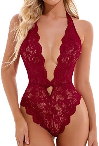 Kaei Shi Sexy Lace Up Teddy Lingerie For Women Halter Bow Sheer