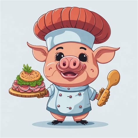 Premium Vector Cute Chef Pig Holding Sausage Cartoon Vector