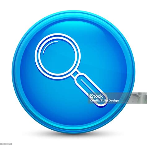 Magnifying Glass Icon Glass Shiny Blue Round Button Isolated Design Vector Illustration Stock