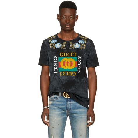 Gucci Black Floral Logo T-shirt for Men | Lyst