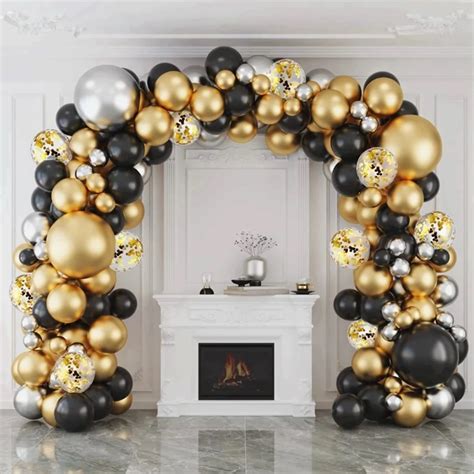 Preto E Ouro Bal O Garland Arch Kit Confete Bal O De L Tex Decora O