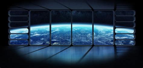 View Of The Planet Earth From A Huge Spaceship Window D Renderi View