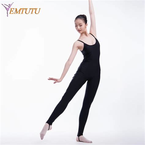 Women Lycra Overall Ballet Unitard Long Leotard Black Spaghetti Adult