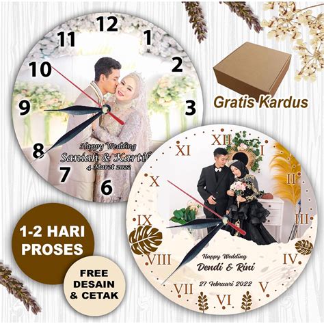 Jual Jam Dinding Kayu Custom Nama Foto Hadiah Pernikahan Unik Kado