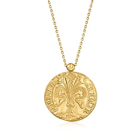 Italian Kt Yellow Gold St John And Fleur De Lis Reversible Pendant