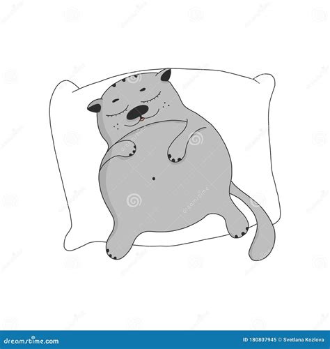 A Lazy Fat Cat Sleeps On A Pillow Cute Cartoon Character The Pet Is