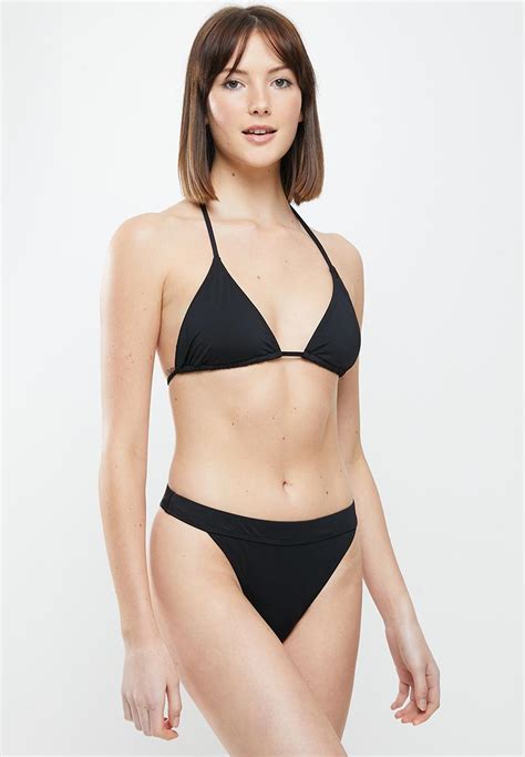 Banded Highwaisted Brazilian Bikini Bottom Black Cotton On Bikinis