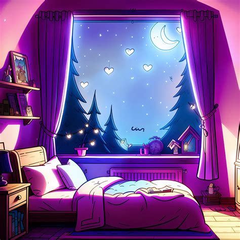 A Cozy Bedroom At Night Moonlight Shining Through The Window Detailed