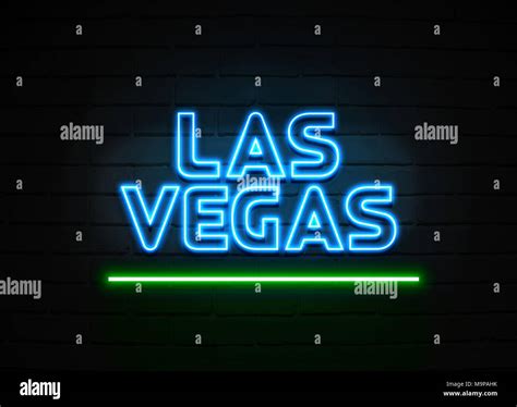 Las Vegas neon sign - Glowing Neon Sign on brickwall wall - 3D rendered ...