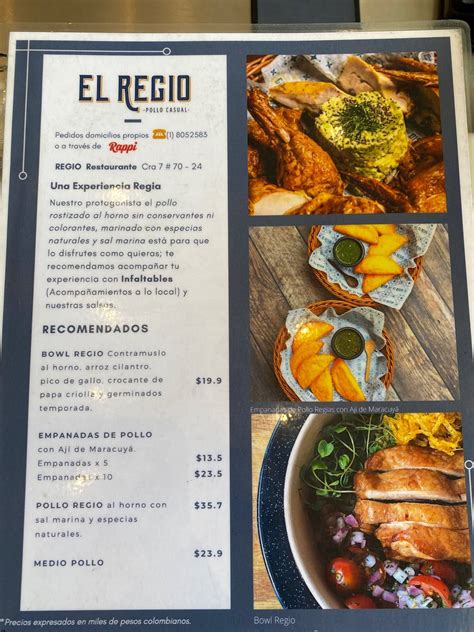 Carta del restaurante El Regio Pollo Casual, Bogotá