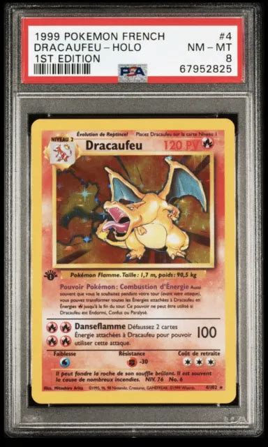 CARTE POKÉMON DRACAUFEU Ed1 4 102 Set De Base Psa 8 P neuf Neuf