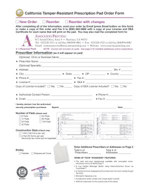 Fillable Online Order Prescription Pads Form Fax Email Print Pdffiller