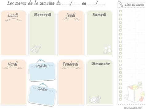 Menus De La Semaine Imprimer Plannings Vierges Pdf Hot Sex Picture