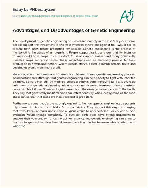 Advantages And Disadvantages Of Genetic Engineering Research And