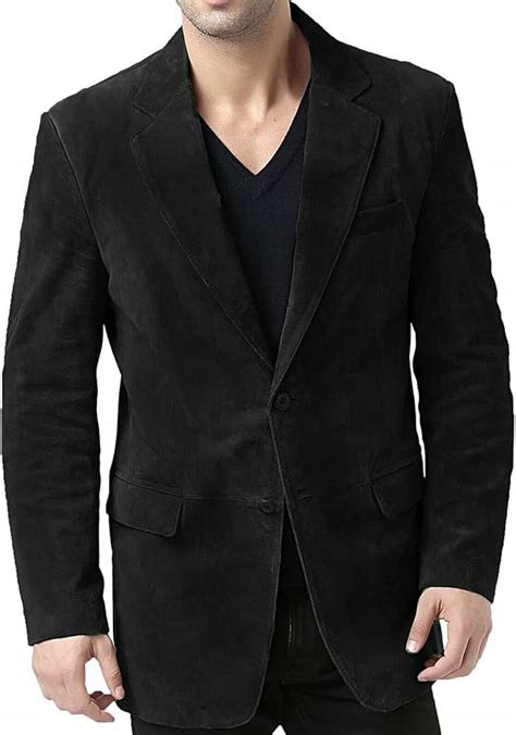 Mens Blazer Black Classic Formal Coat Genuine Suede Leather Party Wear