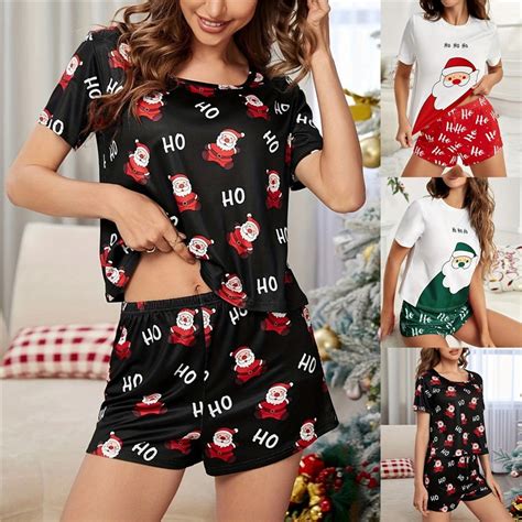 Conjunto De Pijama Feminino Adulto Natal De Seda Manga Estilo Curto