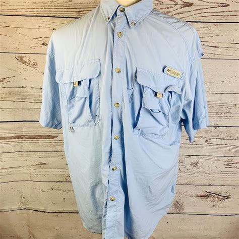 Columbia Columbia Mens Pfg Blue Fishing Shirt Short Sleeve Button Fro