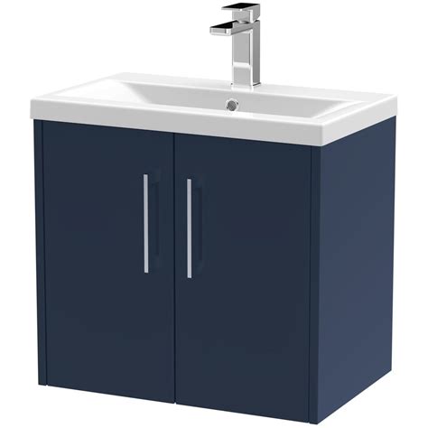 Hudson Reed Juno Electric Blue 600mm Wall Hung 2 Door Vanity Unit And Basin 1 Vanity Units From