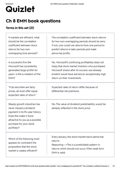 Investments Analysis Chapters 11.2 Flashcards - Efficient Market