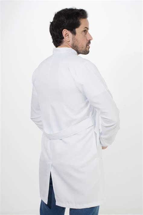 Jaleco Masculino Gabardine Gola Padre Manga Longa Bambu Branco Inverso