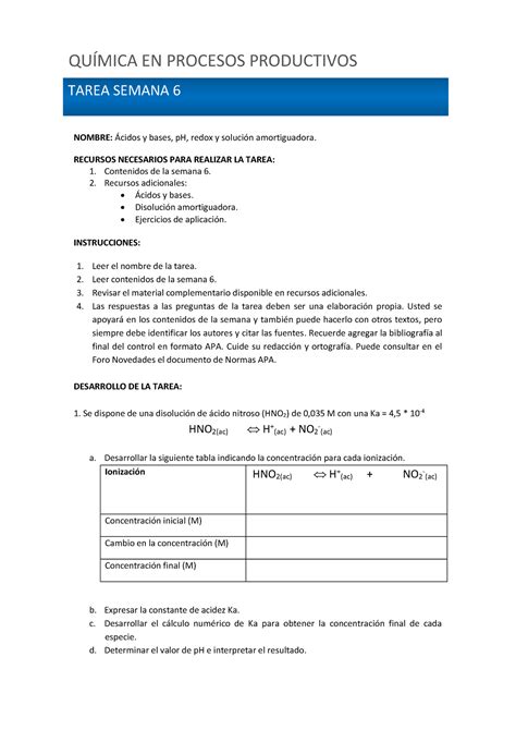 Instrucciones Nombre Ácidos Y Bases Ph Redox Y Solución