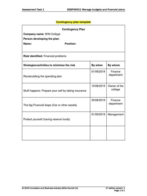 Contingency Plan Template Pdf