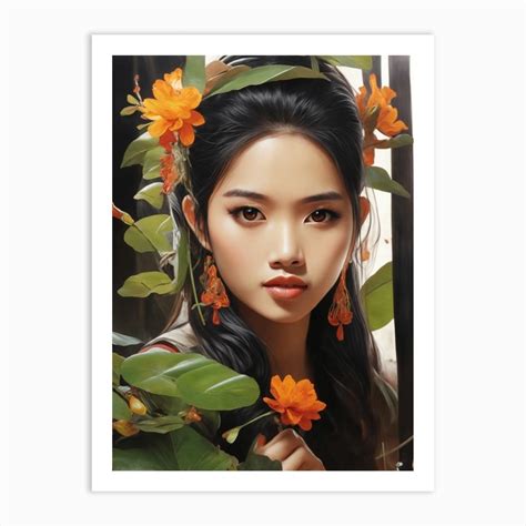 Asian Girl With Flowers 1 Art Print By Balram Giri Fy