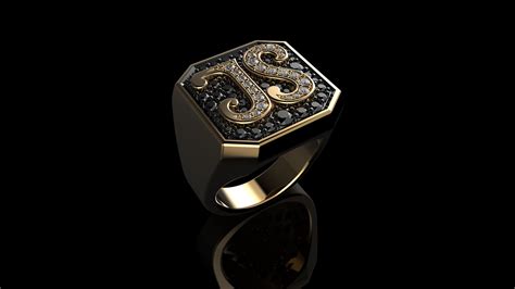 Gold Round Cut Black Diamond Mens Ring D Model D Printable Cgtrader