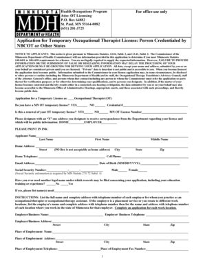 Fillable Online Health State Mn Temporary License Persons Credentialed