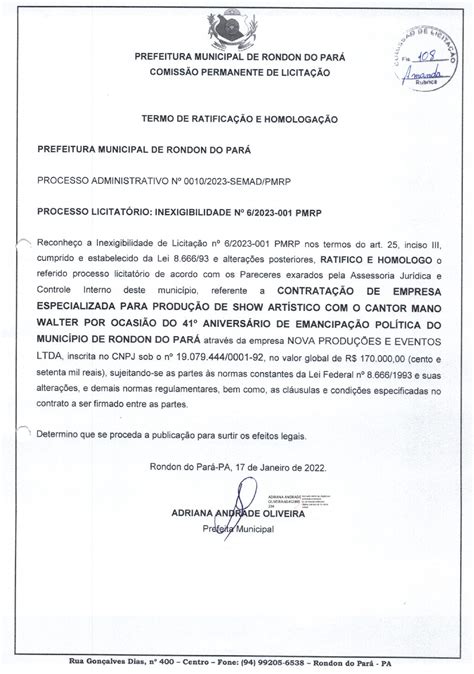 Termo De Ratifica O E Homologa O Assin Prefeitura Municipal De