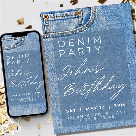 Denim Birthday Invitation Denim Invite Denim Party Blue Jeans And