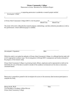 Fillable Online Permission For Data Collection For A Research Project