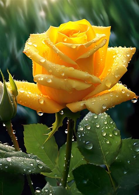 A Yellow Rose With Water Droplets On It