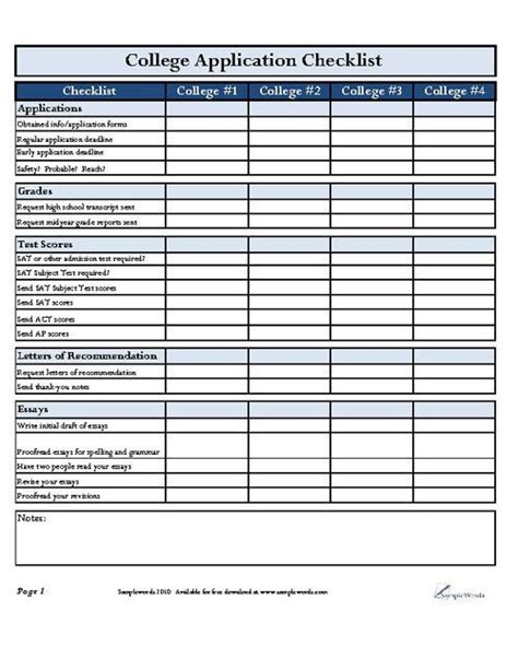 Free Printable College Comparison Worksheets